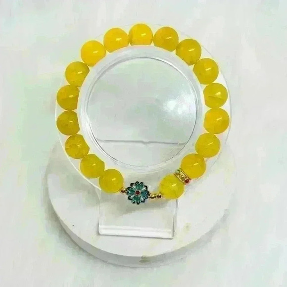 Yellow Agate Bracelet With a Blue Flower - Picture 4 of 8